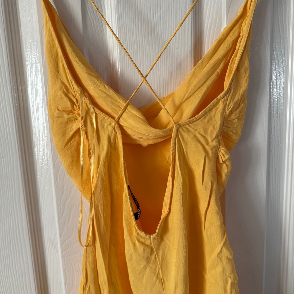 Zara Yellow Satin Mini Dress Size M Strappy Back Cowl Neck Slip Dress - Picture 4 of 6